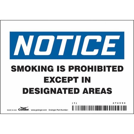 Condor Safety Sign, 3 1/2 in H, 5 in W, Vinyl, Horizontal Rectangle, English, 474V96 474V96