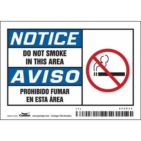 Condor Safety Sign, 3 1/2 in H, 5 in W, Vinyl, Horizontal Rectangle, English, Spanish, 474V13, PK5 474V13