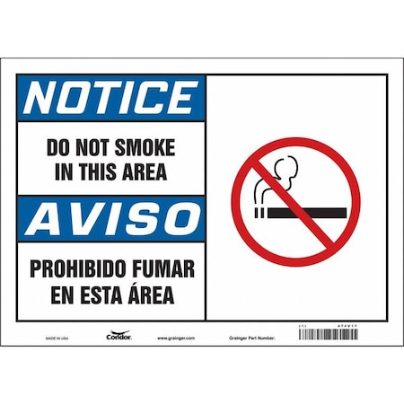 Condor Safety Sign, 10" H, 14 in W, Vinyl, Horizontal Rectangle, English, Spanish, 474V17 474V17