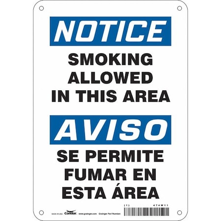 Condor Safety Sign, 10" H, 7 in W, Polyethylene, Horizontal Rectangle, English, Spanish, 474W11 474W11