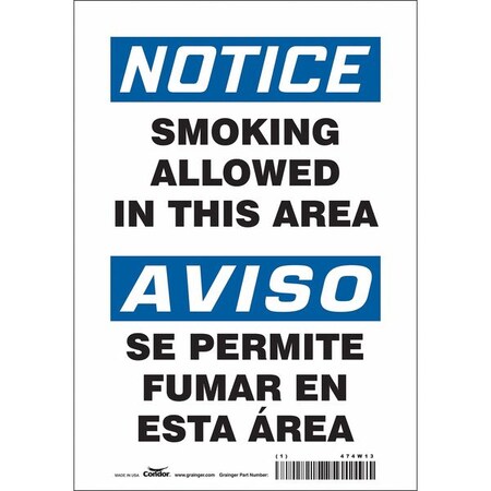Condor Safety Sign, 10" H, 7 in W, Vinyl, Horizontal Rectangle, English, Spanish, 474W13 474W13
