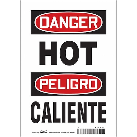 Condor Danger Sign, 10 in H, 7 in W, Vinyl, Horizontal Rectangle, English, Spanish, 474Z33 474Z33