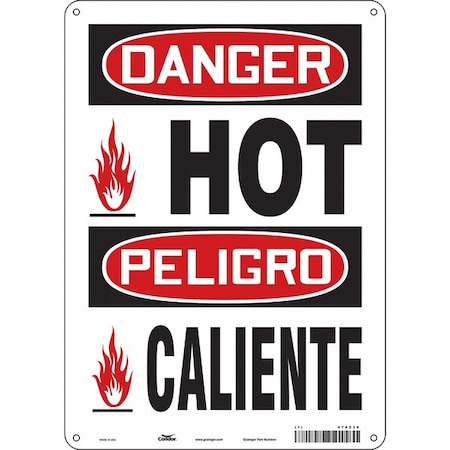 Condor Safety Sign, 14 in H, 10 in W, Aluminum, Vertical Rectangle, English, Spanish, 474Z36 474Z36