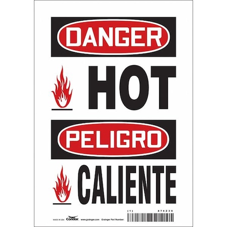 Condor Danger Sign, 10 in H, 7 in W, Vinyl, Horizontal Rectangle, English, Spanish, 474Z39 474Z39