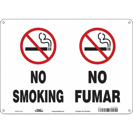 Zoro Select No Header, No Smoking/No Fumar, 14 in W x 10 in H, Horizontal Rectangle, Fiberglass 474C26