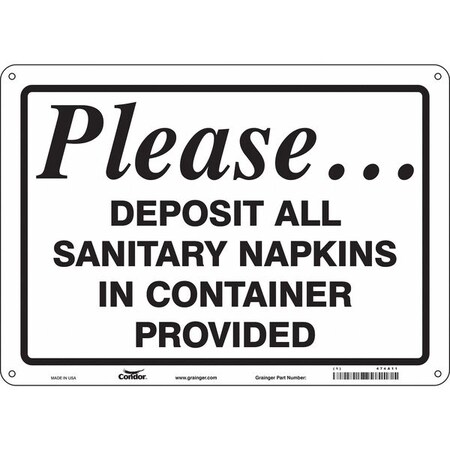 Condor PLEASE.DEPOSIT ALL SANITARY NAPKINS IN CONTAINER PROVIDED, 14 in W x 10 in H, Aluminum, 474A11 474A11