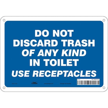 Condor DO NOT DISCARD TRASH OF ANY KIND IN TOILET USE RECEPTACLES, 10 in W x 7 in H, Rectangle, 474A23 474A23