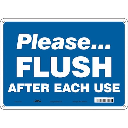 Condor PLEASE FLUSH AFTER EACH USE, 14 in W x 10 in H, Horizontal Rectangle, Aluminum, 474A42 474A42