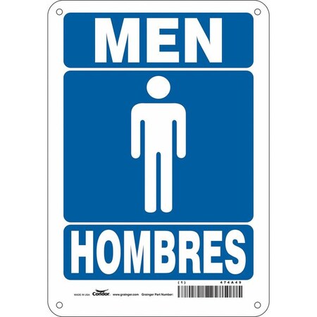 Condor Restroom Sign, MEN/HOMBRES, 7 in W x 10 in H, Horizontal Rectangle, Polyethylene, 474A49 474A49