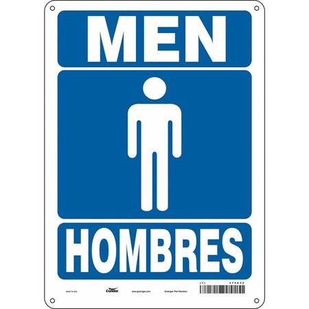 Condor Restroom Sign, MEN/HOMBRES, 10 in W x 14 in H, Vertical Rectangle, Vinyl, 474A52 474A52