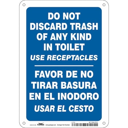 Condor Do Not Discard Trash of Any Kind In Toilet, 7 in W x 10 in H, Horizontal Rectangle, Aluminum, 474A59 474A59