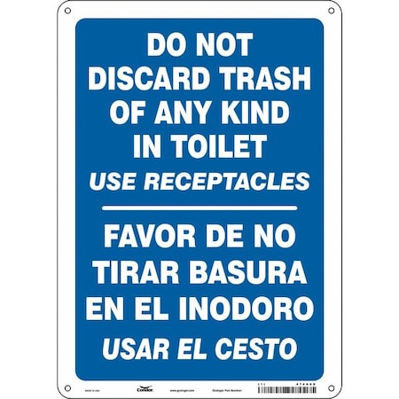 Condor Do Not Discard Trash of Any Kind In Toilet, 10 in W x 14 in H, Vertical Rectangle, Aluminum, 474A60 474A60