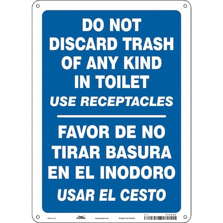 Condor Do Not Discard Trash of Any Kind In Toilet, 10 in x 14 in, Vertical Rectangle, Polyethylene, 474A62 474A62