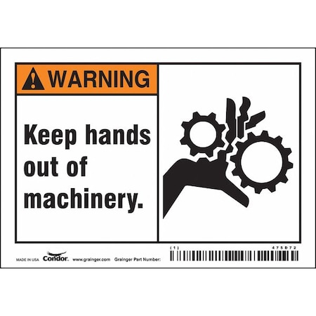 Condor Safety Sign, 3 1/2 in Height, 5 in Width, Vinyl, Horizontal Rectangle, English, 475D72 475D72