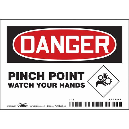CONDOR Safety Sign, 3 1/2 in Height, 5 in Width, Vinyl, Horizontal Rectangle, English, 475D08 475D08