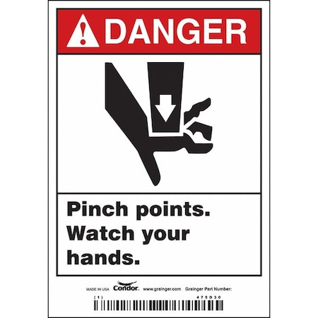 Condor Safety Sign, 5 in Height, 3 1/2 in Width, Vinyl, Vertical Rectangle, English 475D30