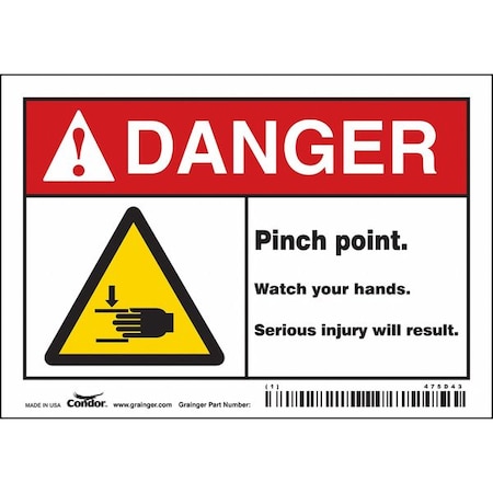 Condor Safety Sign, 3 1/2 in Height, 5 in Width, Vinyl, Horizontal Rectangle, English, 475D43 475D43