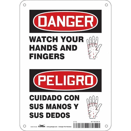 Condor Safety Sign, 10 in Height, 7 in Width, Aluminum, Horizontal Rectangle, English, Spanish, 475D54 475D54
