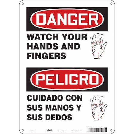Condor Safety Sign, 14 in Height, 10 in Width, Aluminum, Vertical Rectangle, English, Spanish, 475D55 475D55