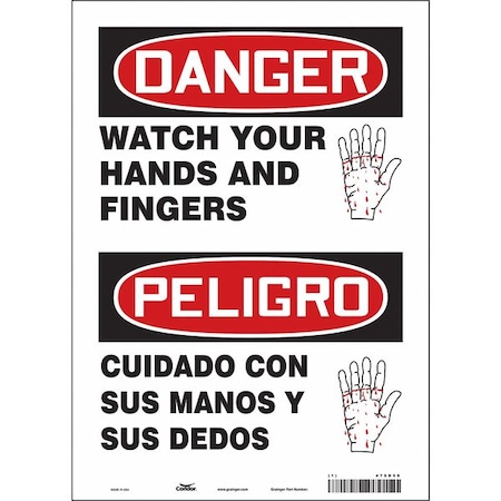 Condor Safety Sign, 14 in Height, 10 in Width, Vinyl, Vertical Rectangle, English, Spanish, 475D59 475D59