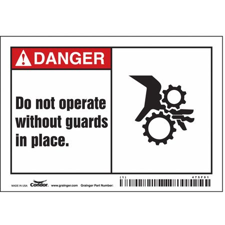 CONDOR Safety Sign, 3 1/2 in Height, 5 in Width, Vinyl, Horizontal Rectangle, English, 475F91 475F91