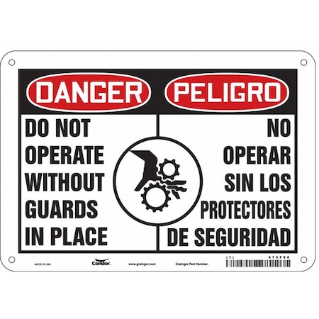Condor Safety Sign, 7 in Height, 10 in Width, Polyethylene, Vertical Rectangle, English, Spanish, 475F96 475F96