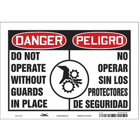 Condor Safety Sign, 7 in Height, 10 in Width, Vinyl, Vertical Rectangle, English, Spanish, 475F98 475F98