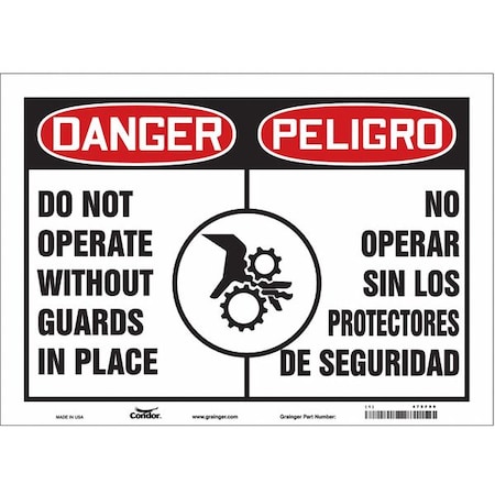 Condor Safety Sign, 10 in Height, 14 in Width, Vinyl, Horizontal Rectangle, English, Spanish, 475F99 475F99