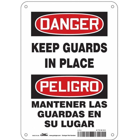 Condor Safety Sign, 10 in Height, 7 in Width, Aluminum, Horizontal Rectangle, English, Spanish, 475G08 475G08