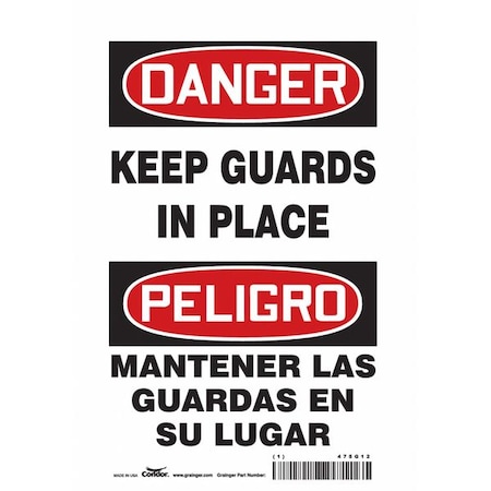 Condor Safety Sign, 10 in Height, 7 in Width, Vinyl, Horizontal Rectangle, English, Spanish, 475G12 475G12