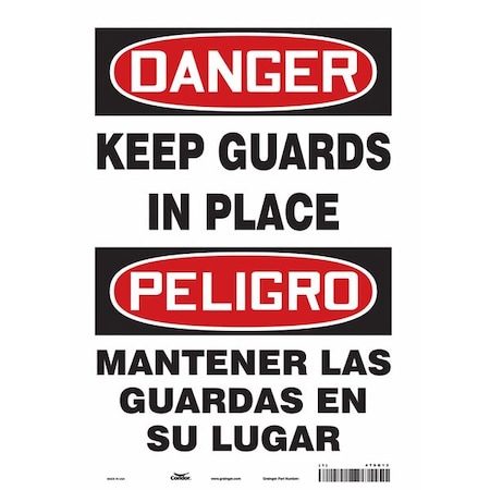 Condor Safety Sign, 14 in Height, 10 in Width, Vinyl, Vertical Rectangle, English, Spanish, 475G13 475G13