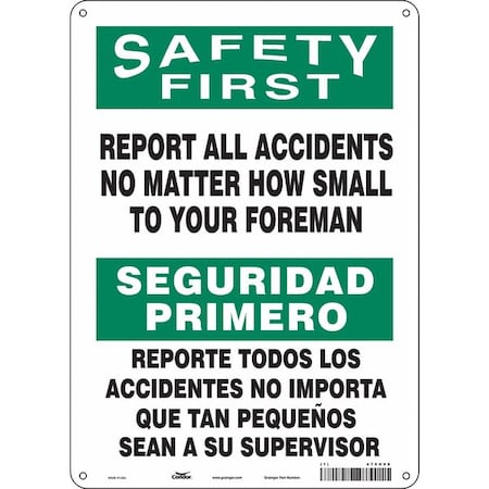 Condor Safety Sign, 14 in Height, 10 in Width, Aluminum, Vertical Rectangle, English, Spanish, 475H08 475H08
