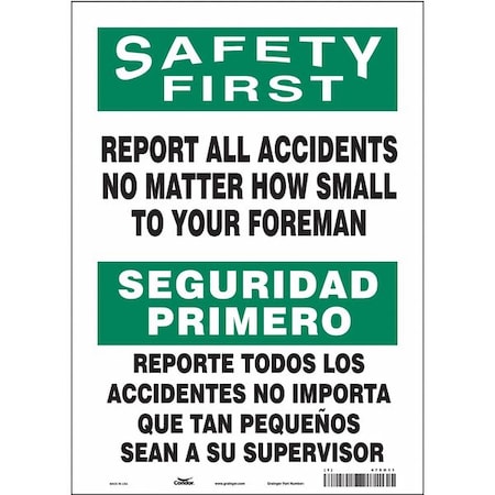 Condor Safety Sign, 14 in Height, 10 in Width, Vinyl, Vertical Rectangle, English, Spanish, 475H11 475H11