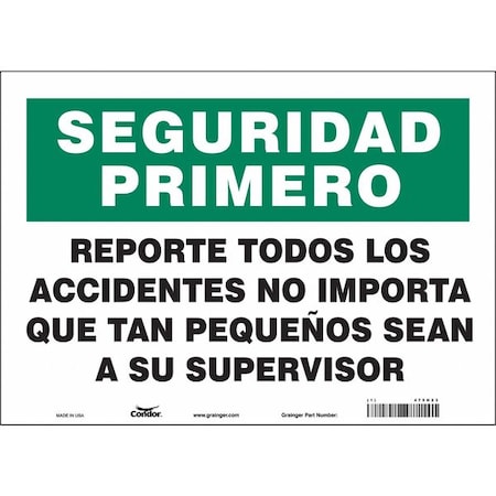 Condor Safety Sign, 10 in Height, 14 in Width, Vinyl, Horizontal Rectangle, Spanish 475H23