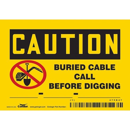 Condor Safety Sign, 3 1/2 in Height, 5 in Width, Vinyl, Horizontal Rectangle, English, 475K47 475K47