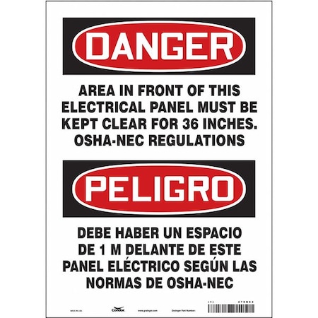 Condor Safety Sign, 14 in Height, 10 in Width, Vinyl, Vertical Rectangle, English, Spanish, 475N64 475N64