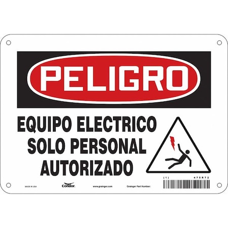 Condor Safety Sign, 7 in Height, 10 in Width, Polyethylene, Vertical Rectangle, Spanish 475R72