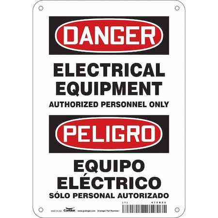 Condor Safety Sign, 10 in Height, 7 in Width, Aluminum, Horizontal Rectangle, English, Spanish, 475R50 475R50