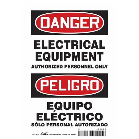 Condor Safety Sign, 10 in Height, 7 in Width, Vinyl, Horizontal Rectangle, English, Spanish, 475R55 475R55