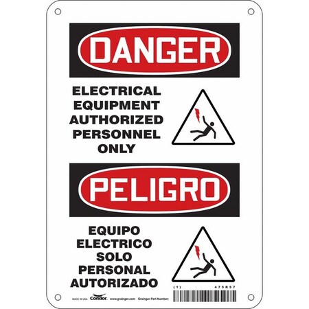 Condor Safety Sign, 10 in Height, 7 in Width, Aluminum, Horizontal Rectangle, English, Spanish, 475R57 475R57