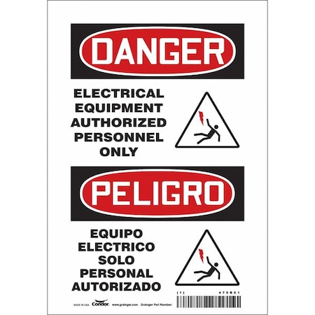 Condor Safety Sign, 10 in Height, 7 in Width, Vinyl, Horizontal Rectangle, English, Spanish, 475R61 475R61