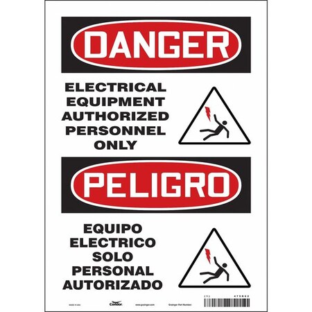 Condor Safety Sign, 14 in Height, 10 in Width, Vinyl, Vertical Rectangle, English, Spanish, 475R62 475R62
