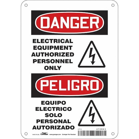 Condor Safety Sign, 10 in Height, 7 in Width, Aluminum, Horizontal Rectangle, English, Spanish 475R63