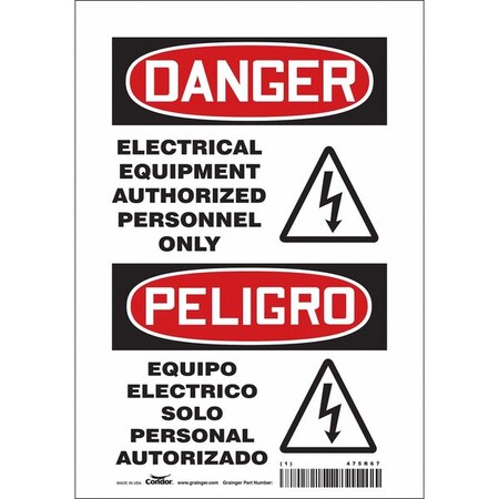 Condor Safety Sign, 10 in Height, 7 in Width, Vinyl, Horizontal Rectangle, English, Spanish, 475R67 475R67