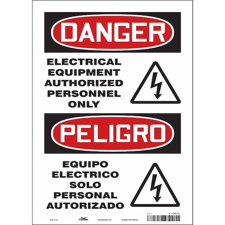 Condor Safety Sign, 14 in Height, 10 in Width, Vinyl, Vertical Rectangle, English, Spanish, 475R68 475R68