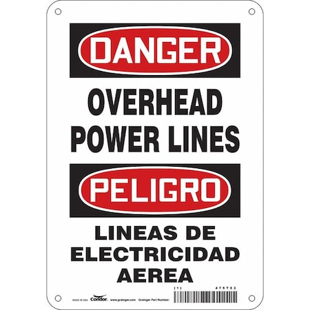 Condor Safety Sign, 10 in Height, 7 in Width, Aluminum, Horizontal Rectangle, English, Spanish, 475T62 475T62