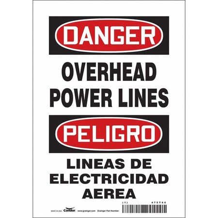 Condor Safety Sign, 10 in Height, 7 in Width, Vinyl, Horizontal Rectangle, English, Spanish, 475T66 475T66