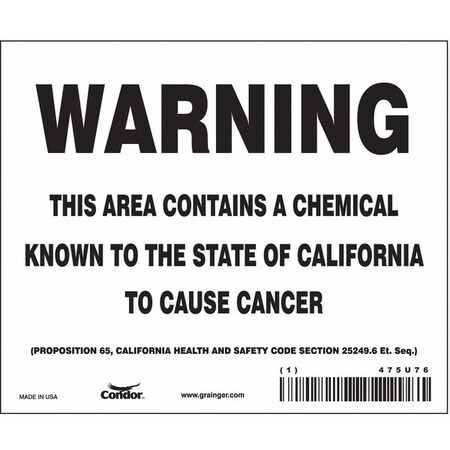 Condor Safety Sign, 5 in Height, 6 in Width, Rectangle 475U76