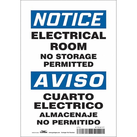 Condor Safety Sign, 10 in Height, 7 in Width, Vinyl, Horizontal Rectangle, English, Spanish, 475U17 475U17