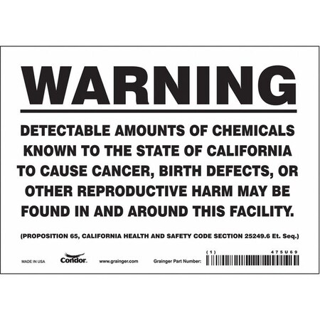 Condor Safety Sign, 5 in Height, 7 in Width, Rectangle 475U69